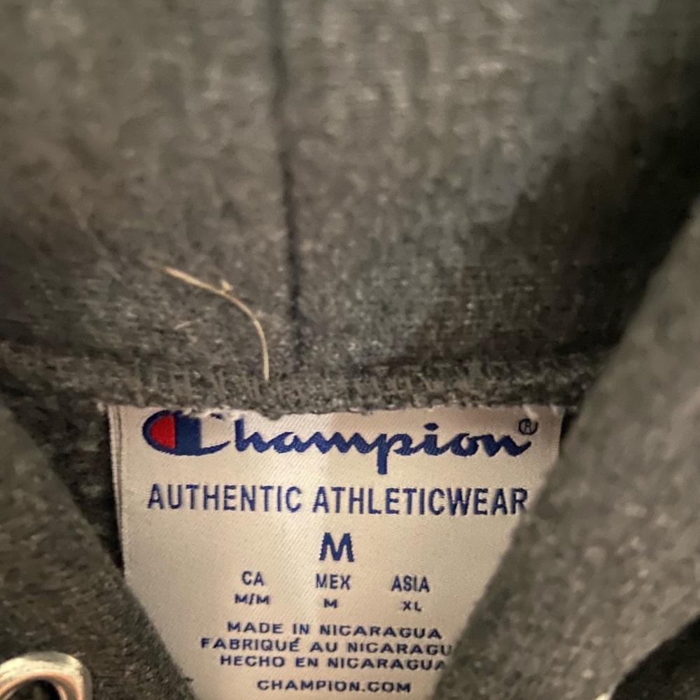 Champion Hooded Sweatshirt - Charcoal Gray with Blue and Red Logo - Picture 3 of 6